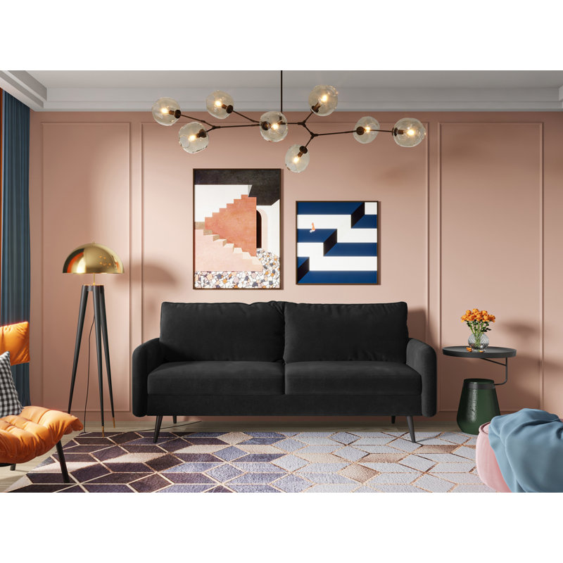 Elle-Jade Velvet Loveseat, Black Velvet, 33" H x 70" W x 30" D