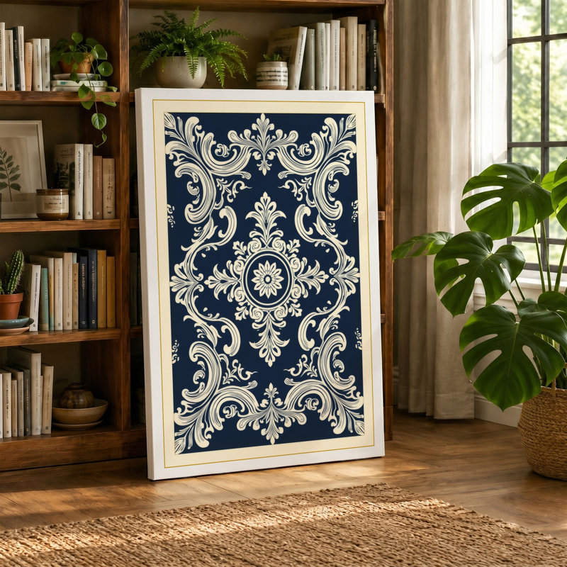 Ornamental Scrollwork Art Deco - Wrapped Canvas, 18x12 - 45.7 x 30.5 cm, Terracotta Border