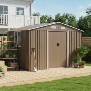 10 ft. W x 8 ft. D Outdoor Metal Storage Shed With Sliding Doors And Vents