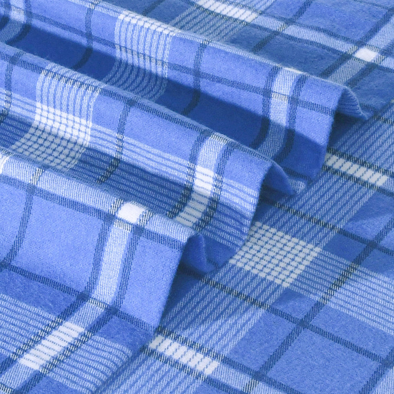 Davae 100% Cotton Flannel Plaid Sheet Set, California King, Dark Blue Plaid