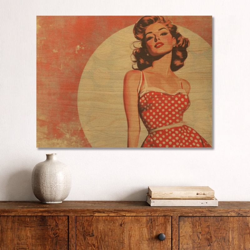 Pin-up à pois - Décoration murale rétro en bois, H 18 po x l 24 po, Rectangulaire