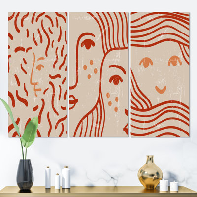 Modern Modern Minimalist Portraits I - Ensemble d'art moderne Mid-Century de 3 pièces