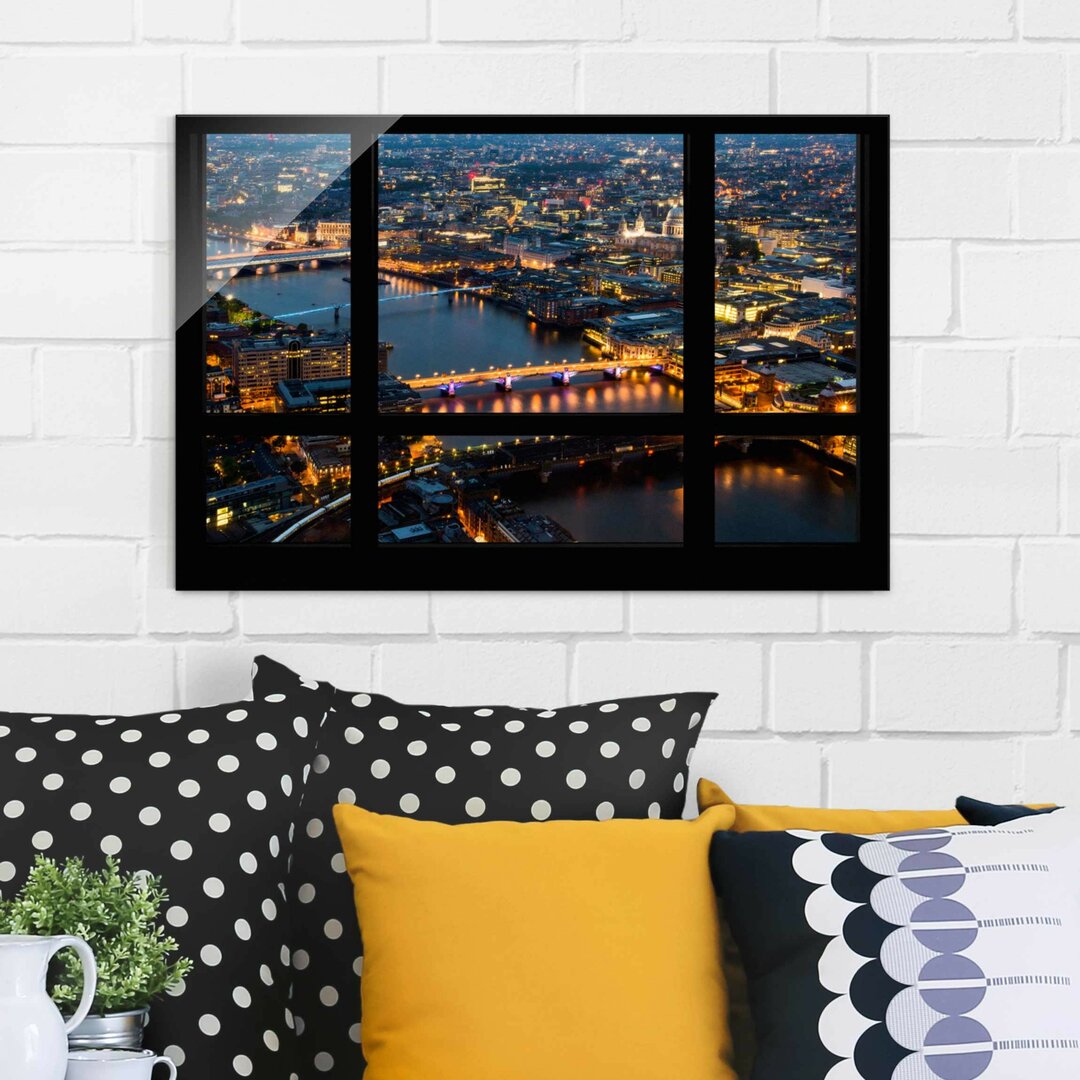 Glasbild Fensteransicht der Londoner Skyline mit Brücken