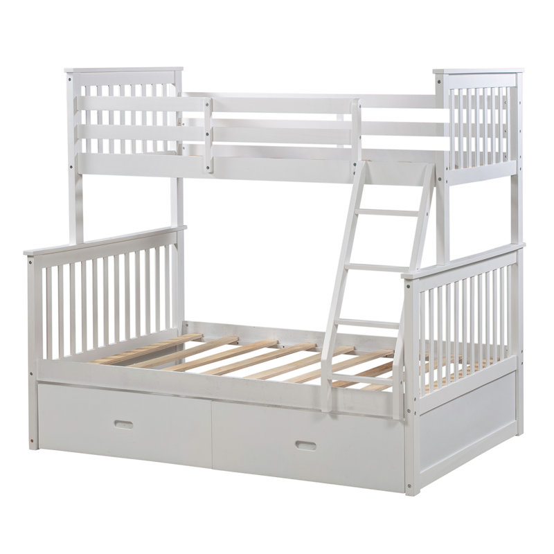 Lit superposé avec tiroirs de rangement, lit superposé en bois avec échelle et garde-corps