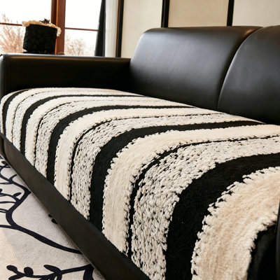 1pc multi-colour striped thick plush sofa cushion cover, non-slip, pet-friendly, machine washable, suitable for double sofas, three-seater sofas, four-seater sofas and combination sofa cushions, modern and simple home decoration.