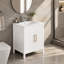 Ensemble meuble-lavabo moderne de 61,2 cm (24,09 pouces) avec lavabo, armoire blanche brillante ondulée, poignées dorées, tablette réglable, meuble de rangement autoportant