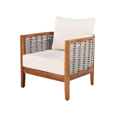 Modern Teak Accent Chair With Woven Rope, Ergonomic Design For Patio