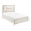 Grand lit à DEL avec tête de lit tapissier en chenille, blanc antique, structure antique en bois, revêtement de la tête de lit, bois d'ingénierie massif