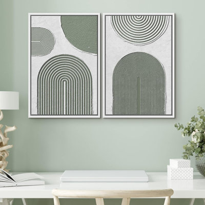 Cercle géométrique vert Mid-Century - ensemble de 2 reproductions sur toile
