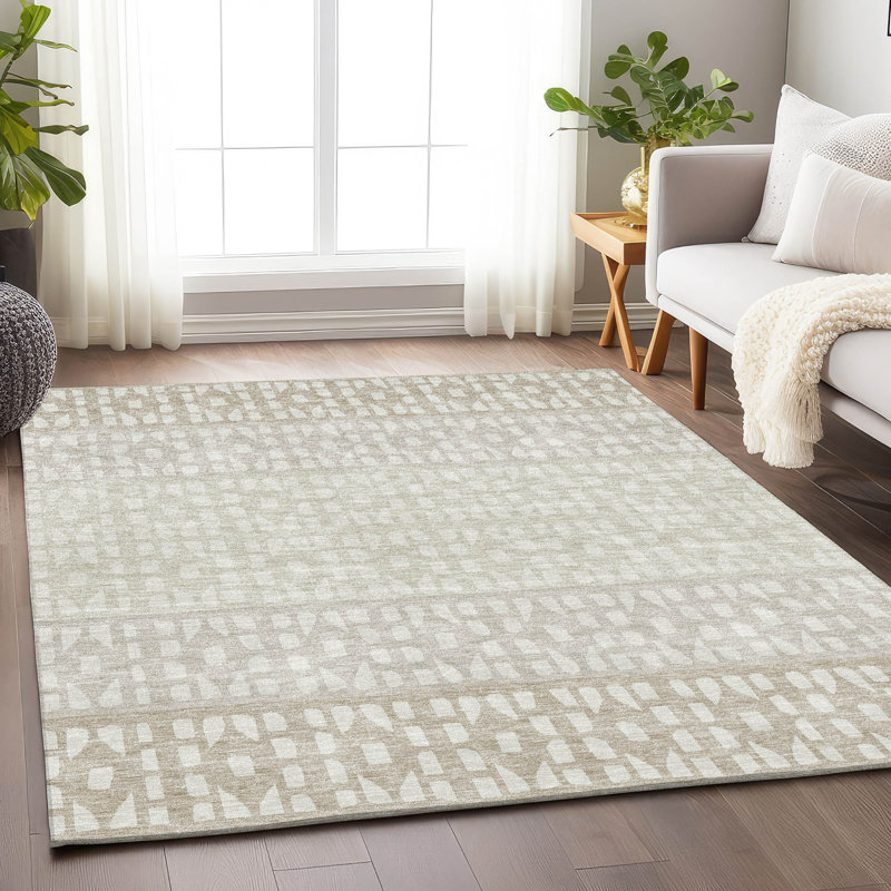 Tapis ivoire Prisco lavable à la machine de qualité supérieure, Rectangle 5 pi x 7 pi 6 po