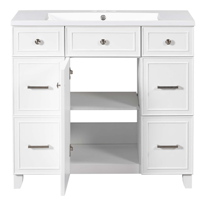 Ensemble de meuble-lavabo 36 po avec lavabo, lavabo simple, meuble-lavabo avec porte à fermeture douce et tiroir, Blanc