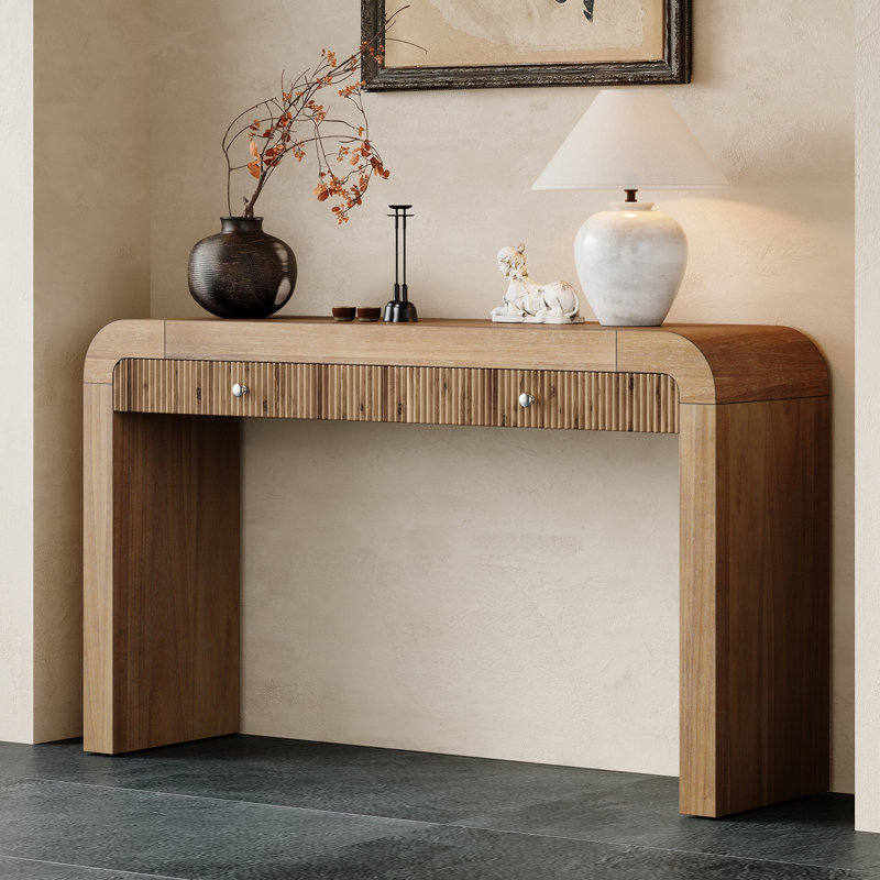 Console rustique avec tiroir cannelé TREXM, Bois naturel