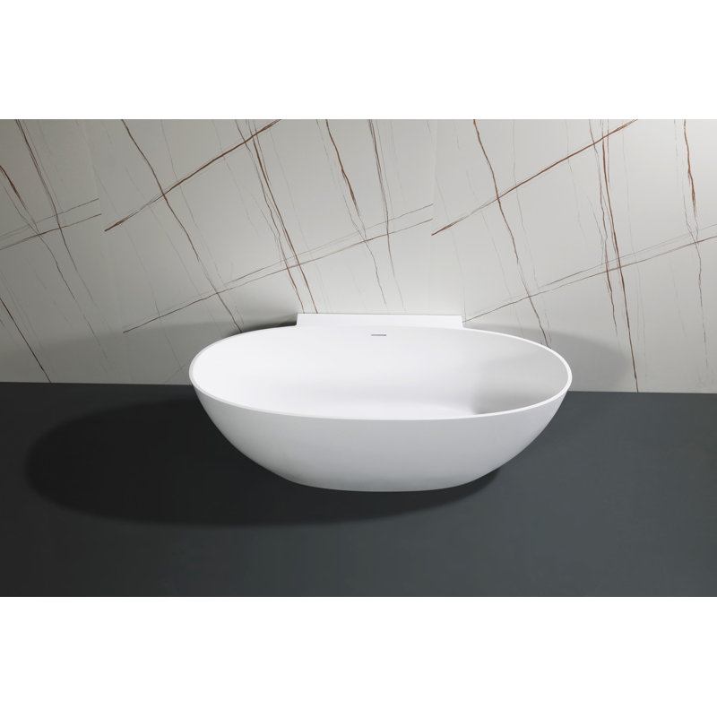 Kingston Brass Arcticstone 71-Inch Solid Surface Oval Double Ended Freestanding Tub with Drain