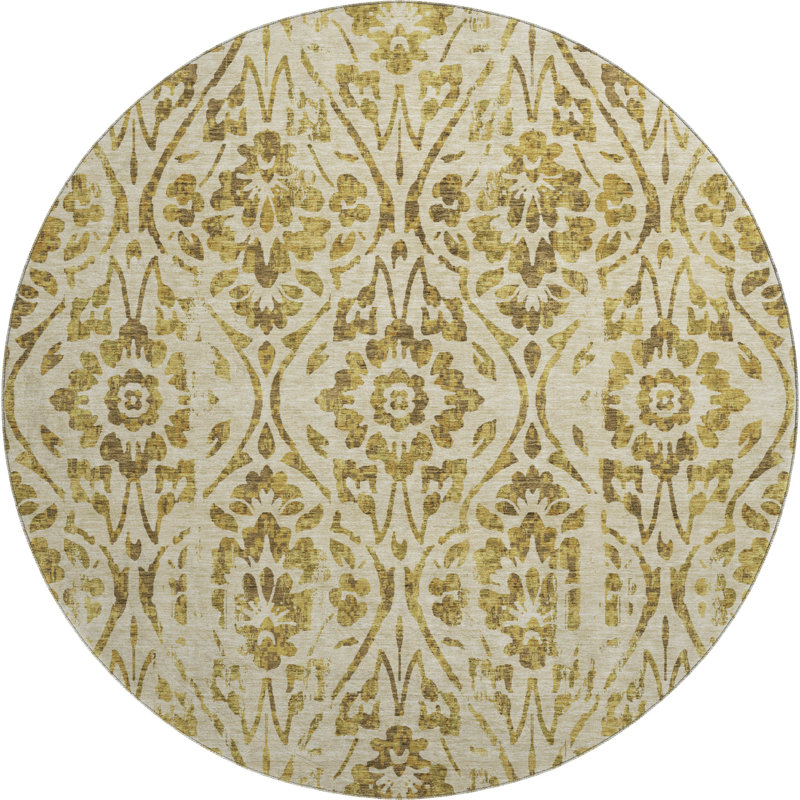 Premium Machine Washable Prisco Gold Rug, Round 8'