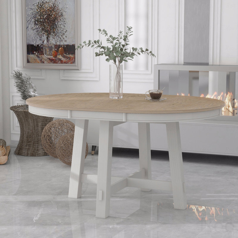 Table de salle à manger extensible Farmhouse, Blanc, Brun