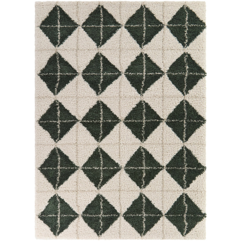 Quarterman Green Diamond Shag Area Rug, Rectangle 5'3" x 7'