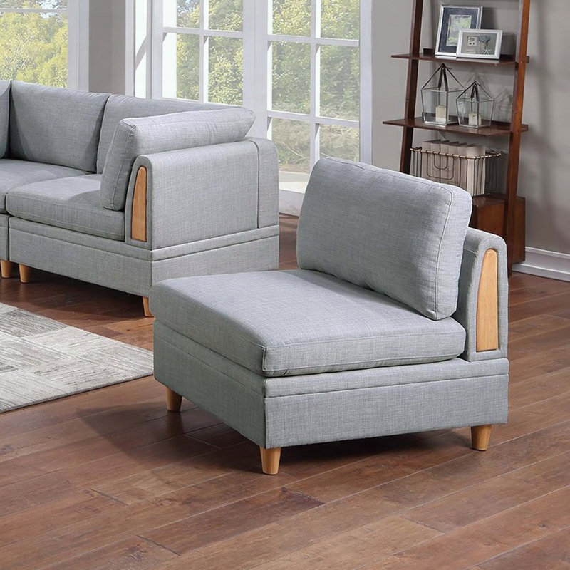 Fauteuil sans accoudoirs - tissu Dorris - pieds en bois, Gris clair