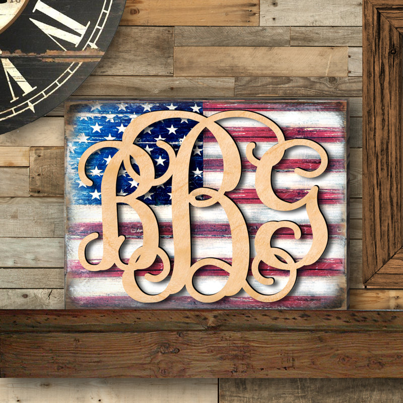 Décoration murale 3 lettres flag des états-unis personnalisé, H 18 po x l 18 po, Oui