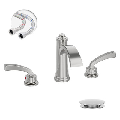8 In. Waterfall Widespread 2-Handle Bathroom Faucet With Pop-Up Drain Assembly In Brushed Nickel