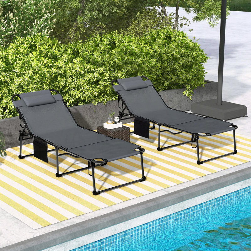 Chaise longue pliante 2 pièces avec dossier inclinable à 5 niveaux Outsunny, Gris
