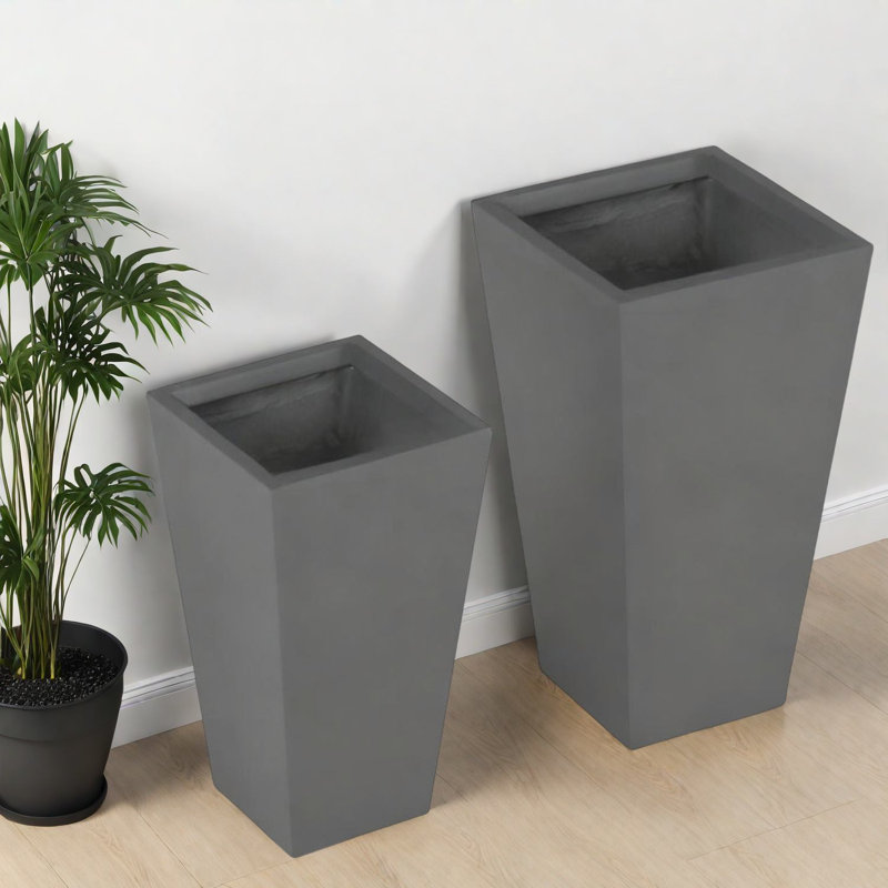 Durable Gray Magnesium Oxide Planters, Stackable Modern Design For Patios And Gardens