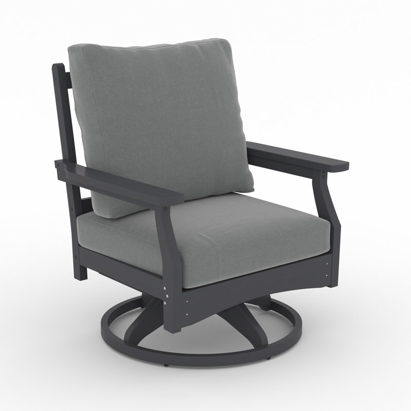 Gray HDPE 5-Piece Fire Pit Table Set with Cushioned Rock-Swivel Chairs