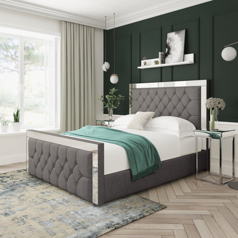 Sage Chenille Upholstered Ottoman Bed Frame, Kingsize (5'), Silver