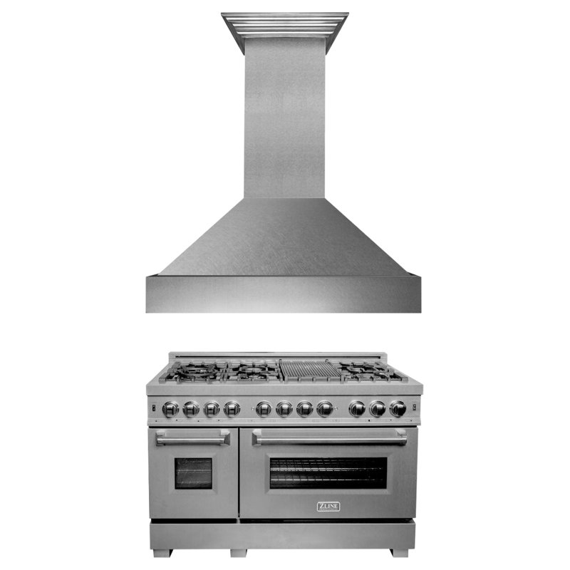 Ensemble de cuisine professionnel 2 pièces Colorful Series avec hotte autoportante double combustible 48 po et hotte murale 48 po