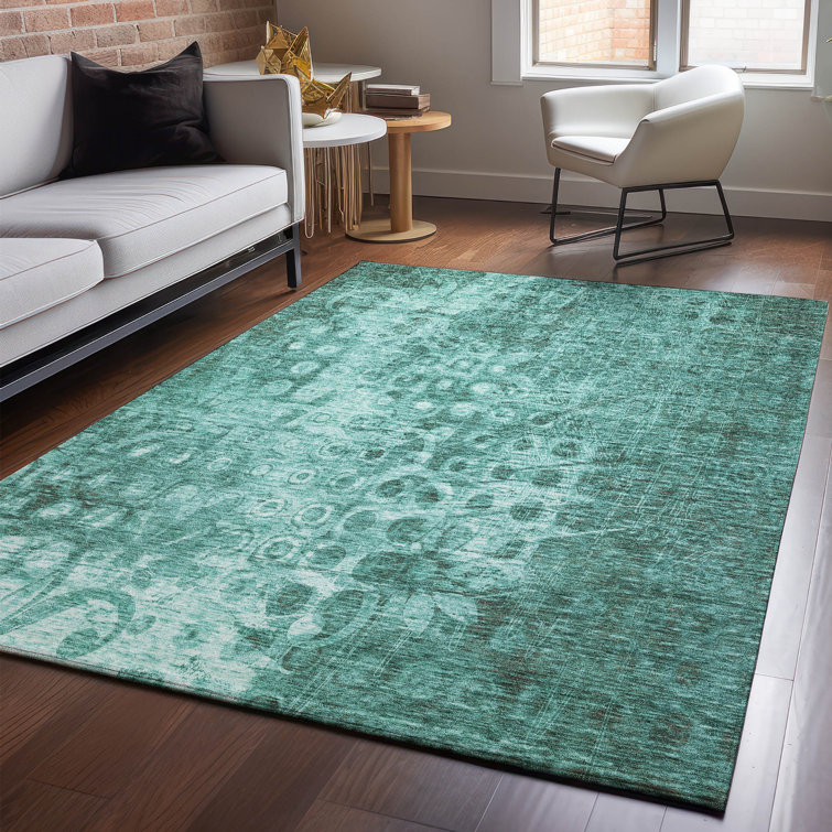 Premium Machine Washable Cerrito AMF577 Teal Rug