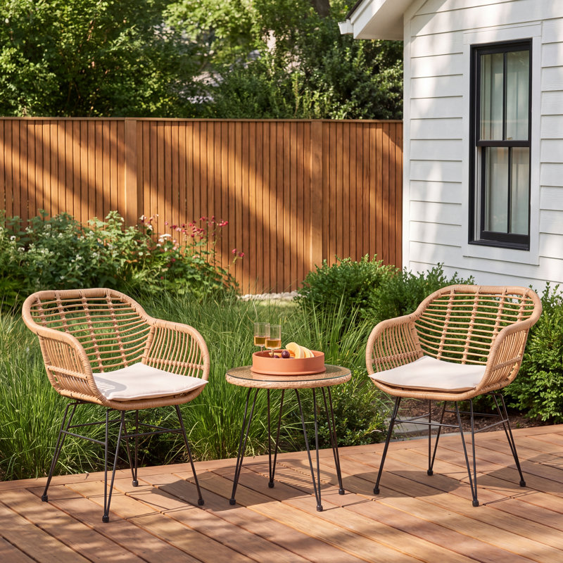 Fuze Wicker 2 - Person Patio Conversation Set with Cushions, Beige
