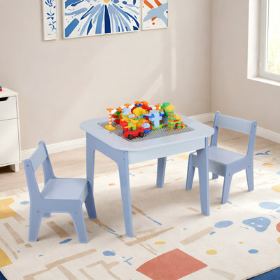 Wooden 4 In 1 Kids Table And 2 Chairs With Storage Drawers & 2 Removable Tabletops,Compatible With Lego And Duplo Bricks by Harriet Bee