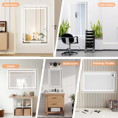 Miroir de salle de bain sans cadre à lumière DEL antibuée avec rétroéclairage et sans cadre