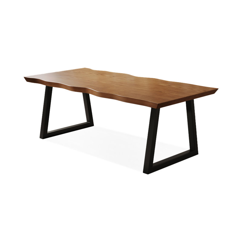 Tan Rectangular Solid Wood+Iron desk, 29.53" H x 78.74" W x 35.43" D