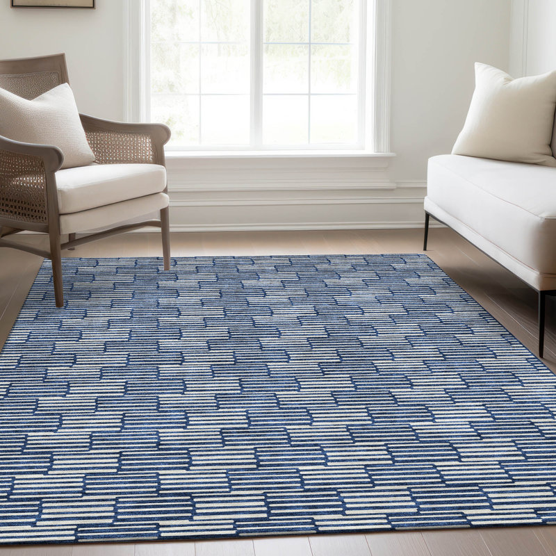 Premium Machine Washable Prisco Navy Rug, Rectangle 5' x 7'6"