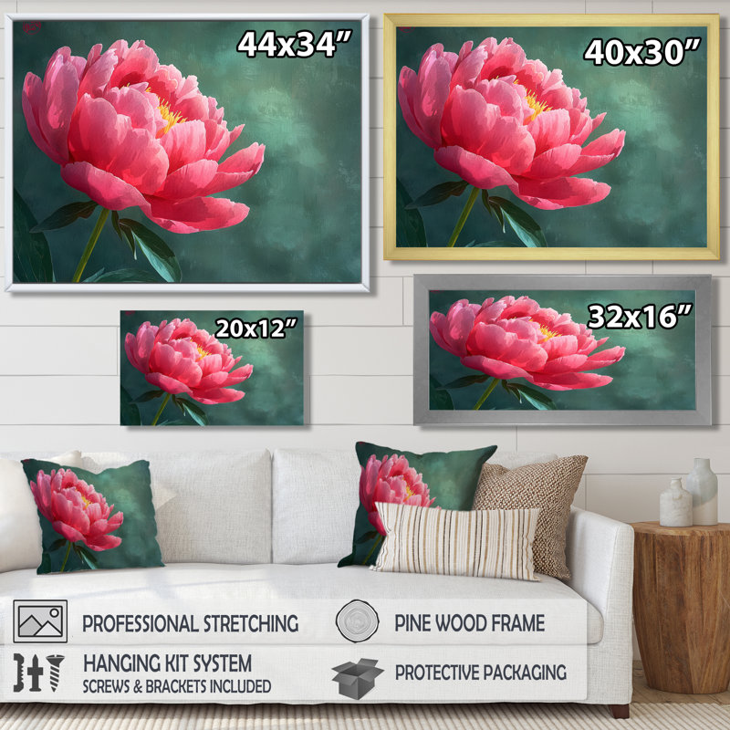 Pivoine d'été en pleine floraison II - pivoine, art mural, H 30 po x l 40 po, Toile tendue