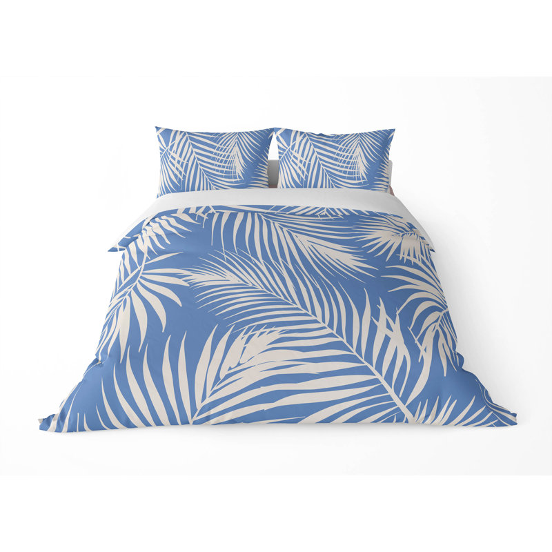 Ensemble d'édredon décoratif Waving Palms, Motif floral bleu, Édredon grand + 2 taies d'oreiller standard