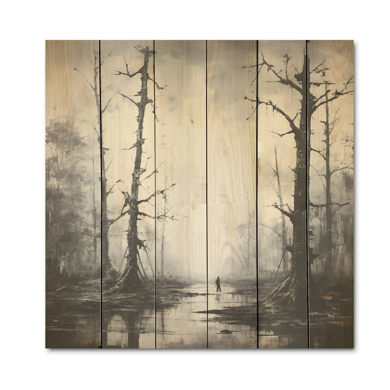 «Winter Forest Solitude - Art mural en bois sur bois de pin naturel, H 15 po x l 15 po