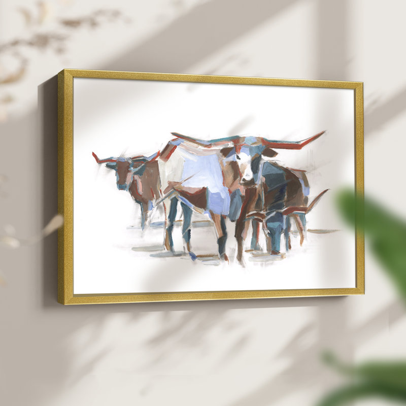 Modern Longhorns II - reproduction encadrée - réarmable, H 16 po x l 20 po, Doré