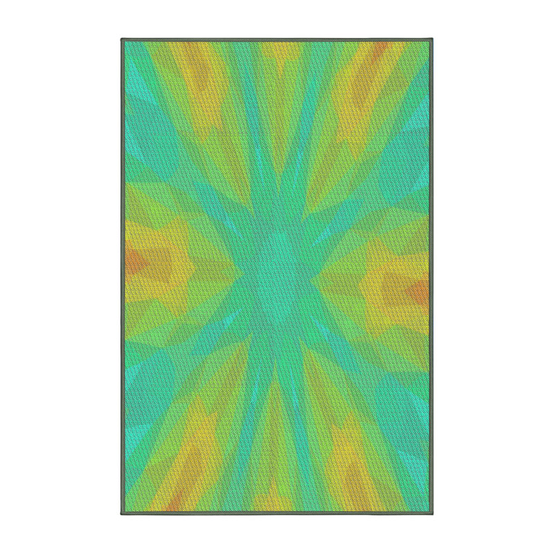 Tapis vert/jaune tissé à la machine, Rectangle 8 pi x 10 pi