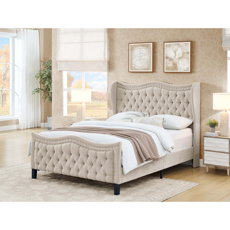 Elegance Tufted Wingback Bedframe, Khaki