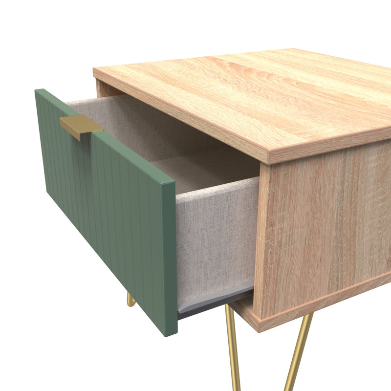 Beranda 45cm W Manufactured Wood Bedside Table, Labrador Green/Bardolino Oak