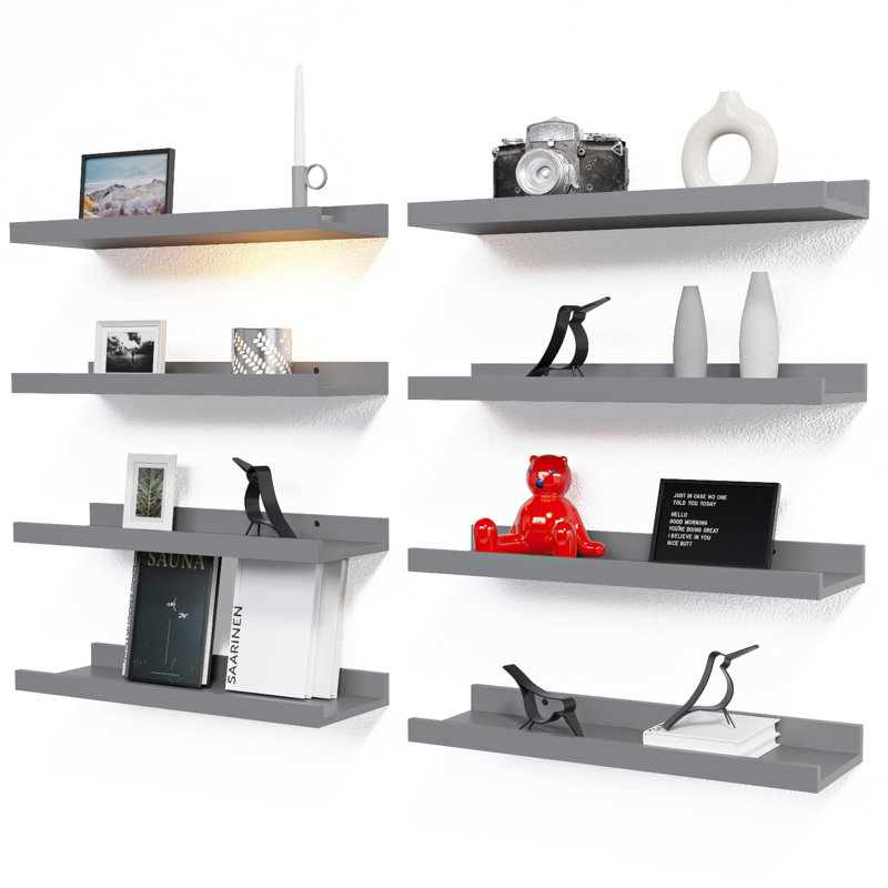 Ensemble de 8 tablettes murales flottantes, Gris