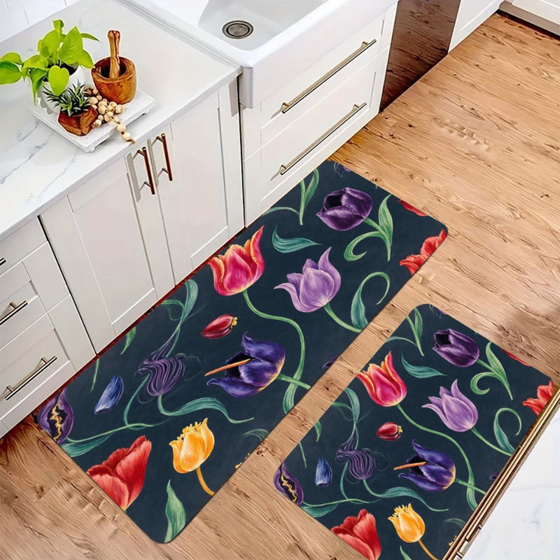 Vibrant tulipes colorées, 2 tapis de cuisine antidérapants
