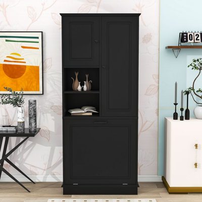 Armoire de rangement autoportante avec panier rabattable et tablettes de rangement