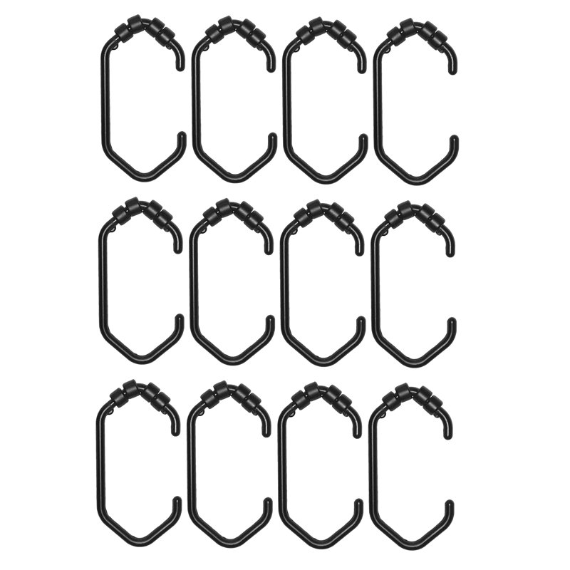 Ensemble de 12 pièces - Anneaux crochets de rideau de douche noir mat, Argent