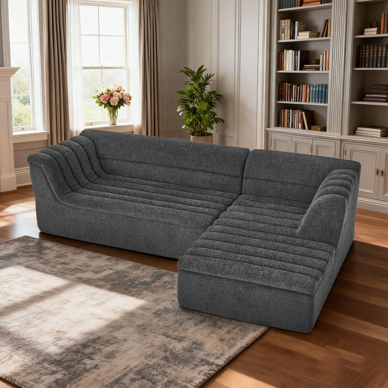 Canapé modulaire modulaire en chenille de 106 po avec méridienne, Black Chenille