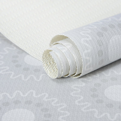 Shelf Liner,Non-Adhesive Non-Slip Cabinet Liners,Drawers Liners,Circle Light Grey,18"W x 96"L
