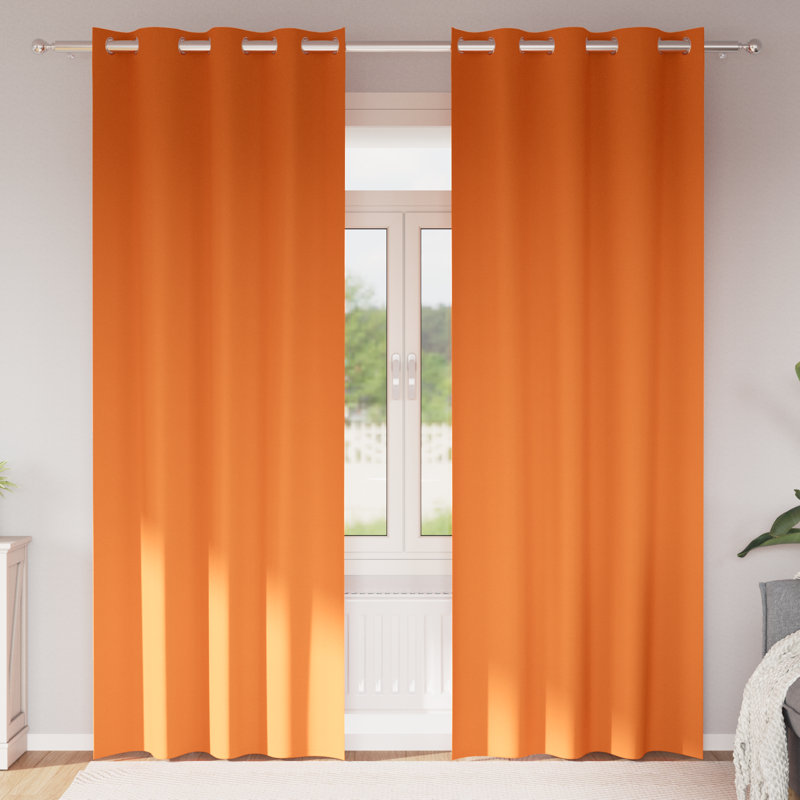Tacorian Curtain Pair, 140cm Width x 260cm Drop, Bright Orange
