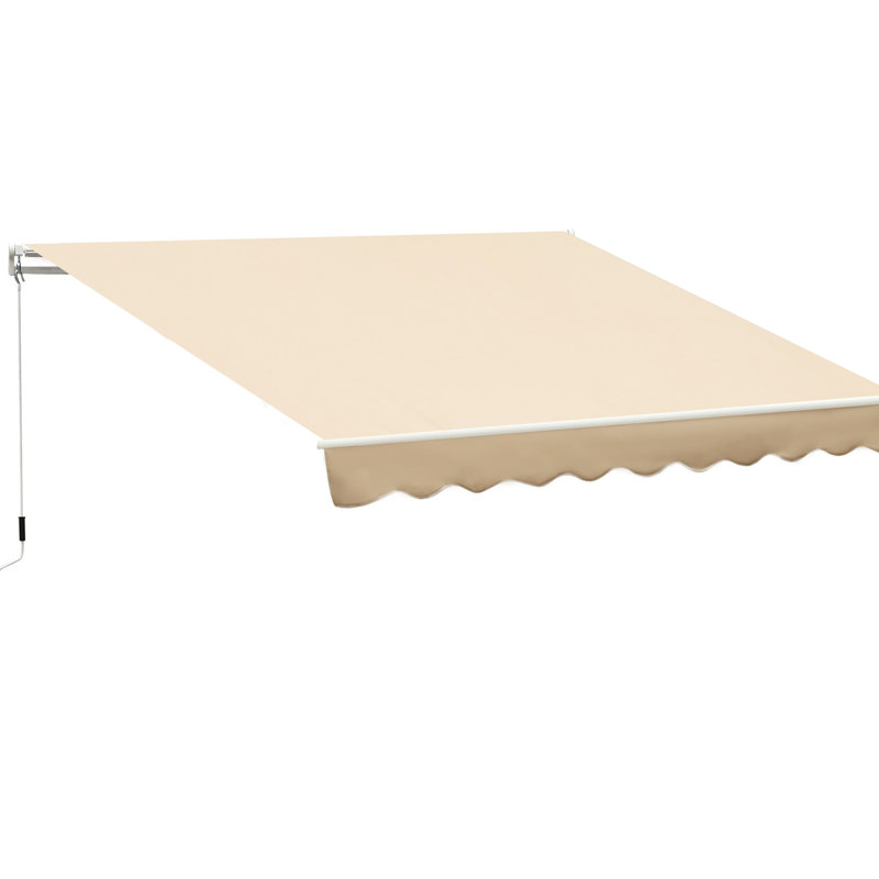 Auvent de patio beige rétractable 10 pi x 8 pi, abri de soleil avec manivelle et tissu hydrofuge, pour terrasse, balcon, cadre en aluminium