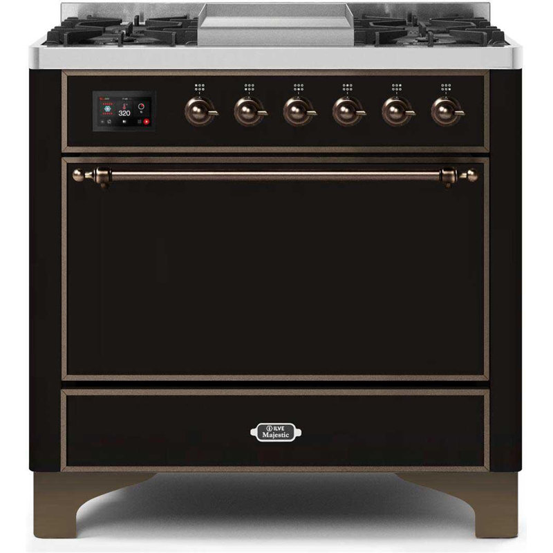 Majestic II 36" 3.5 cu.ft. Freestanding Dual Fuel with Griddle and Convection Oven, Natural Gas, Glossy Black/Copper